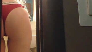 Spied on in the toilet and an erection began. I had to fill her pussy with cum