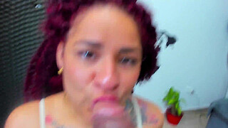 Playing with his big shaft in my mouth and tits