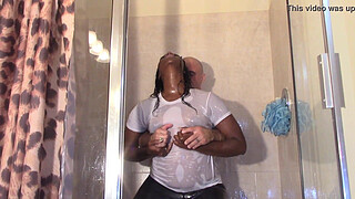 Big Black Butt Grinding White Penis in Shower till they cum