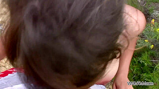 Tourist couple enjoying wild sex in the forest