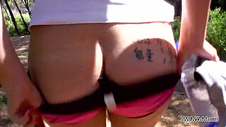 Tourist couple enjoying wild sex in the forest