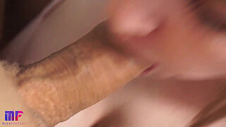 Close-up blowjob with cum in mouth and swallowing