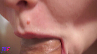 Close-up blowjob with cum in mouth and swallowing