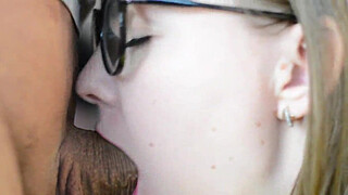 Close-up sloppy blowjob. Throbbing in the mouth. Foreskin play