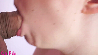 Cum in my mouth. Gentle, slow blowjob close-up. Pulsate penis and creampie