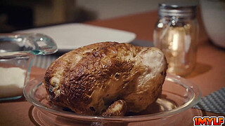 Bon Appétit! Mylf Juliett Russo serves nasty cum glazed chicken for dinner to herself and to her young stepson Jimmy Michaels!