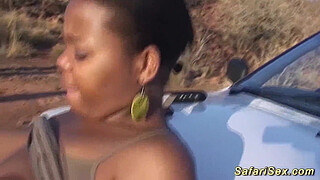 chubby african chick outdoor banged