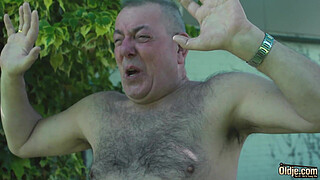 Deepthroat blowjob and cum in mouth for skinny nympho from frisky old man