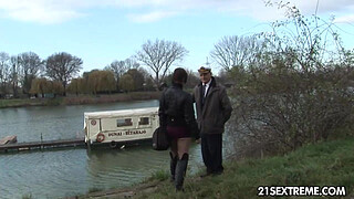 Lucky old man fucks a teen chick