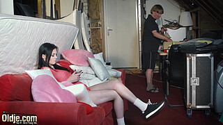 Old and Young super hot teen fucked in the pussy by old man doggystyle