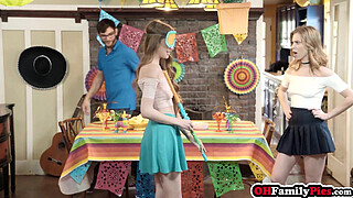 Two hot teens Anya Olsen and sexy Samantha Hayes sucked shaft at the party