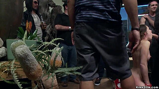 Blindfolded submissive fucked in public