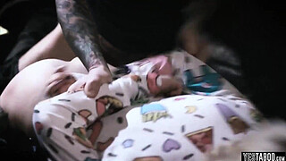 Cute pigtalied stepdaughter in pijamas fucked