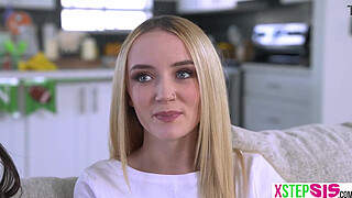 Teen stepsister Maria Kazi and Asian BFF Lulu Chu teased big cock stepbro