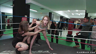 Spinner gang bang fucked in boxing gym