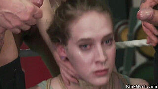 Spinner gang bang fucked in boxing gym