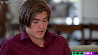 Sexy stepmoms Jenna Noelle and Athena Anderson suck and fuck their stepsons his shaft to cheer them up in their life