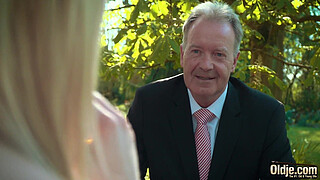 Young blonde moaning fucking an old man she swallows his cumshot