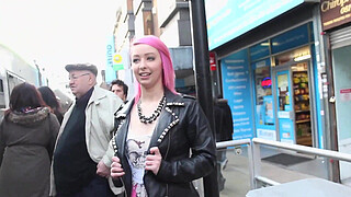 Beautiful and very slutty whore shows her butt in public while pissing between her legs