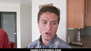 Step mom and stepson fuck next to busy stepdad