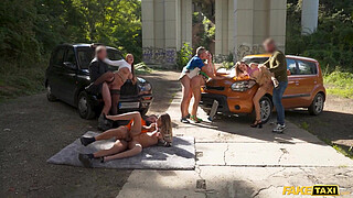 Fake Taxi - hard rough outdoor Orgy with Eden Ivy, Rebecca Volpetti, Lady Gang and Jennifer Mendez with blowjobs, squirting orgasms and hot fucking