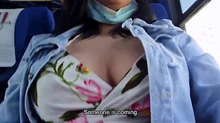 Bus passenger caught me teasing my body and he helps me squirt