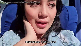 Bus passenger caught me teasing my body and he helps me squirt