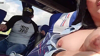 Bus passenger caught me teasing my body and he helps me squirt