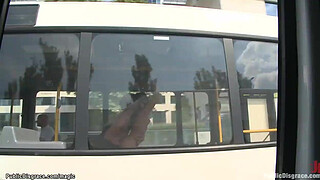 Hot brunette fucked in public bus