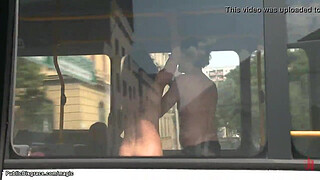 Hot brunette fucked in public bus