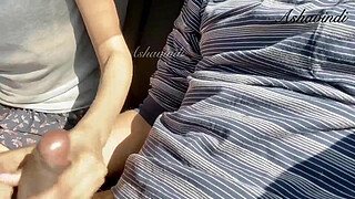 cute beb fingered giving handjob way drive