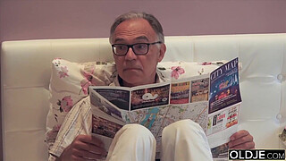 Nympho sucks grandpa dick and has sex with him in her bedroom