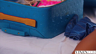 VIXEN Stunning brunette has fantasy 3some on vacation