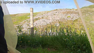 First time anal in the tent in a crowded camping. She can't take it and begs to stop. Painal. Public