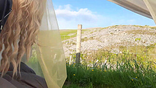 First time anal in the tent in a crowded camping. She can't take it and begs to stop. Painal. Public