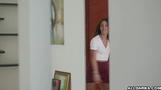 Ebony realtor Scarlit <censored> is waiting for her client Dillon Cox during open house.They become horny and started a hot sex inside the model house.