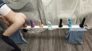 Tiny Chick Testing All Her Dildos and takes HUGE Orgasm