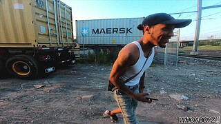 fucking a big arse bitch in the public train yard