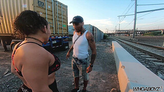 fucking a big arse bitch in the public train yard