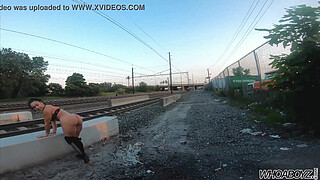 fucking a big arse bitch in the public train yard