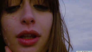 Italian cutie Silvia Soprano eats arse and licks feet while strolling in cum with her dom along the sea