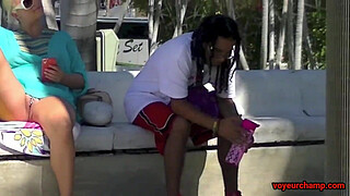 Upskirt Wife # 5 & 6 - Mrs Brooks And Mrs Kiss Upskirt Public Pussy flashing for the Voyeurs!!!