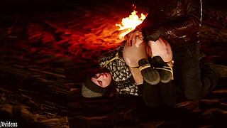 Genuine anal virgin is tied up in desert at night for anal and booty to mouth training with fingers and some hard paddling -- from a real rough sex and domination documentary (Brooke Johnson)