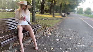 My wife is flashing her pussy to people in park. No panties in public.