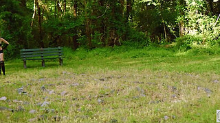 Submissive blond chick Rory Knox gets an anal fingering with arse to mouth in bondage before taking an anal hook and getting her piss reward in an outdoor labyrinth