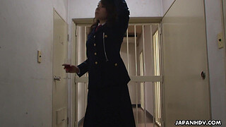 Freaky Asian police officer getting face sat by a girl