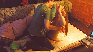 Caresses and passion of young couple