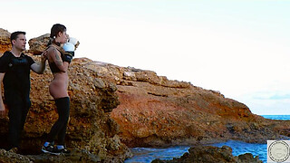 Boxer tied up and spanked before rimming her dom along the Balearic Sea -- beginning of a real domination session based on warrior themes in mythology