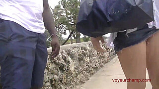 Exhibitionist Wife 490 - MILF Heather Walking Around Town In Wet White Top! Lets A Stranger Touch Her Tit And Take Pics Up Her Skirt!