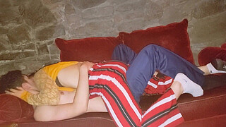 Making love secretly on the couch in the basement of my parents' house!!